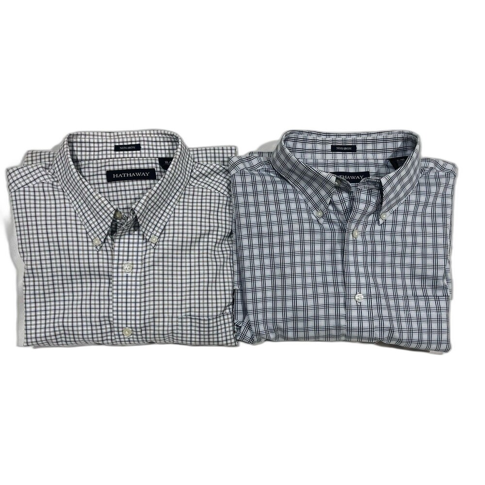 Hathaway Men’s Button Up Shirts XL Bundle Of 2 Long Sleeve No-iron 100% Cotton
